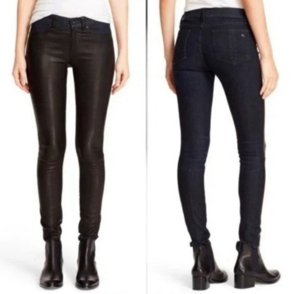 RAG & BONE Lamb Leather & Denim HYDE Coal Black Skinny Jeans size 31 - Picture 5 of 14